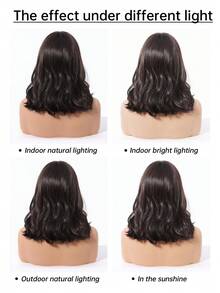 14 Inch Long Curly Elegant Black Brown Wig For Fashion Women Natural Black Synthetic Hair Wigs Heat Resistant Daily Party Vacations Use,Music Festival Personalized Wig(Pay Attention To How You Wear And Care For It) - 黑棕色 - 查看 10