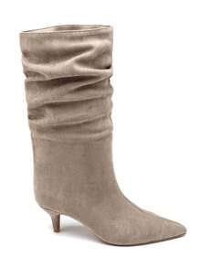 Women's Mid-Calf Stiletto Pointed Toe Boots – Fashionable Pleated Style - Khaki - View 3