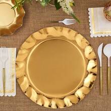 10/30 32cm Weihnachts-Wellenmuster Goldene Untersetzer Einweg Schwer Belastbar Goldene Einweg Pappteller für Partys Schwer Belastbare Pappteller 600 g/m², Geburtstags-Party Zubehör Teller