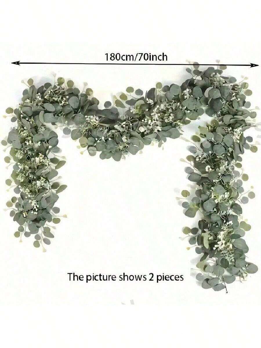 1 pièce/2 pièces/4 pièces Couronne d'eucalyptus, 1 paquet de 5,7 pi de guirlande de feuilles d'eucalyptus artificielles mélangées, couronne verte à suspendre, plantes pour centre de table de salle à manger de style ferme, manteau de cheminée, arche de mariage, décoration de Noël, décoration de chambre, décoration de maison, décoration de cuisine, décoration de mariage, centre de table, décoration de bureau, décoration de jardin, décoration extérieure