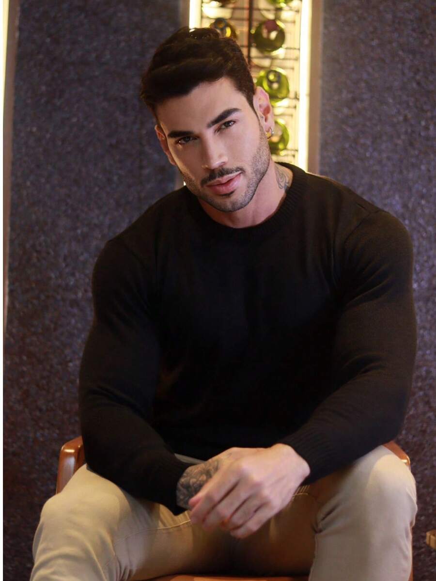 Basic Quality Men's Knitted Sweater - Black - View 1