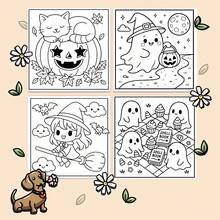 Club de lo espeluznante y lindo | 22 páginas para colorear de Halloween estilo Kawaii, fantasmas, calabazas, murciélagos acogedores y bruja chibi, diversión para niños y - Una pieza - Ver 3