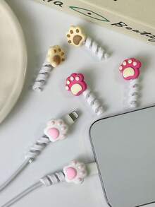 2pcs Cute Cat Paw Resin Material Cable Winder, Protective Anti-Bending Anti-Dirt, Suitable For