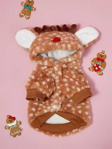 PETSIN Wholesale Cute Christmas Elk Antler Rabbit Fur Hoodies With Dot Snowflake Print, Small Dog And Cat Outfit, Fashionable Hoodies With Hood For Dogs