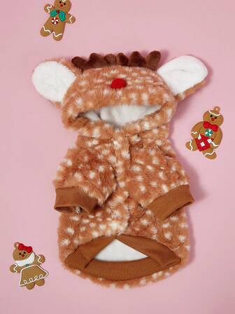 PETSIN Sudaderas con capucha al por mayor lindas para perros y gatos con estampado de copo de nieve con lunares, con cuernos de reno y adorno de piel de conejo, sudaderas con capucha de moda para perros