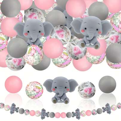 25pcs Gray Silicone Elephant & Flower Silicone Beads, Multi-Style Animal Set, Suitable For Jewelry Decoration, Earrings, Necklaces, Bags, Pens, Phone Chains, Makeup Brushes, Keychains And Other DIY Craft Making