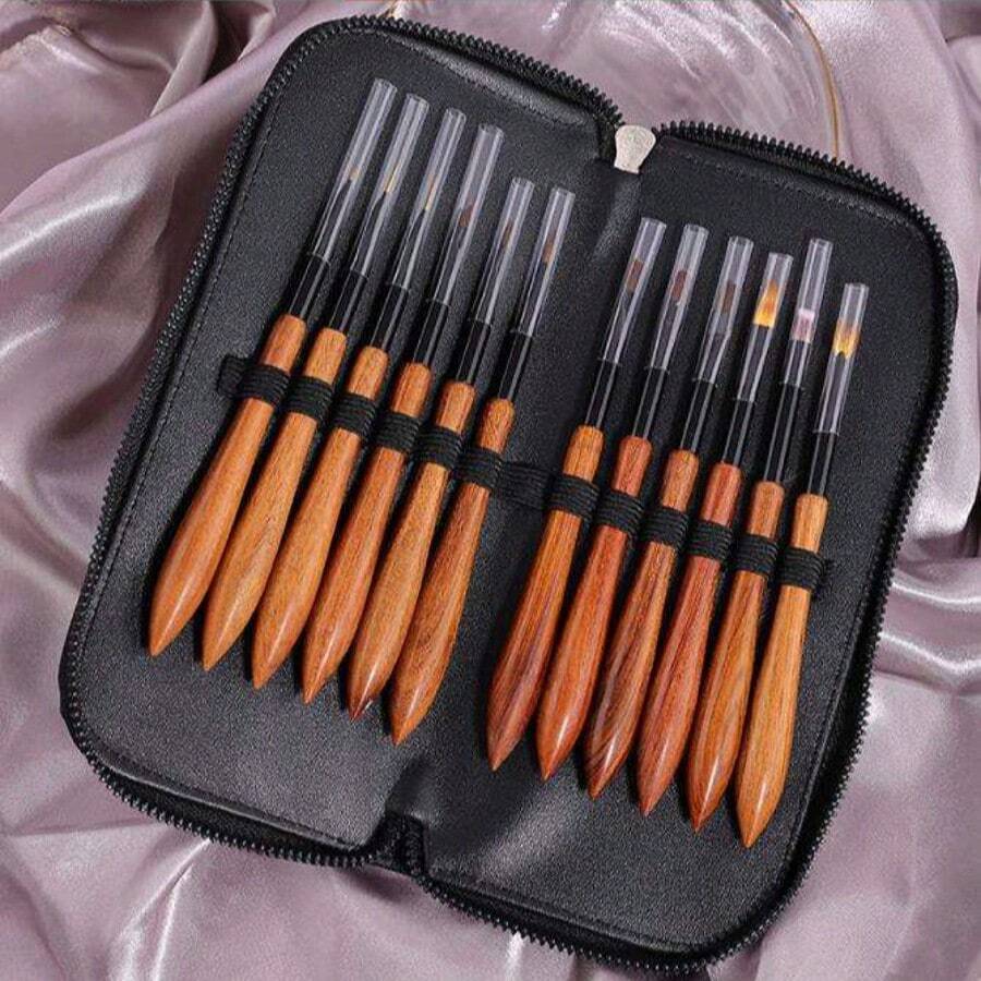 12 PEÇAS Pincéis de Design de Arte de Unhas para Esmalte em Gel, Pincéis Liners de Arte de Unhas, Ferramenta de Esmalte de Unhas, Decorações de Arte de Unhas 3D, Pincéis para Manicure DIY em Casa e Salão para Profissionais - Castanho - Visão 1