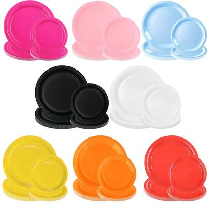 10 件 7/9 英寸纯色派对盘子，包括红色、黄色、蓝色、橙色、粉色、紫红色、黑色、白色等 8 种颜色，多种选择，适合订婚派对、万圣节、圣诞节、返校派对、迎婴派对、生日派对、婚礼