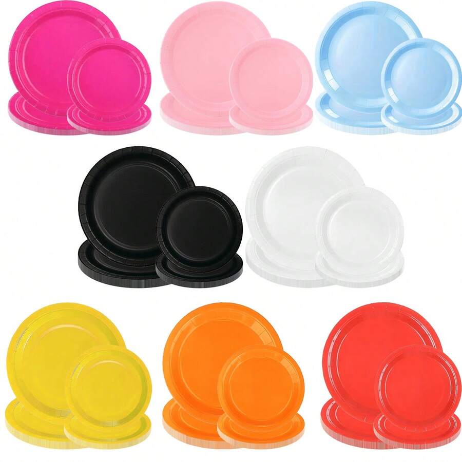 10 件 7/9 英寸纯色派对盘子,包括红色、黄色、蓝色、橙色、粉色、紫红色、黑色、白色等 8 种颜色,多种选择,适合订婚派对、万圣节、圣诞节、返校派对、迎婴派对、生日派对、婚礼 - 彩色 - 查看 1