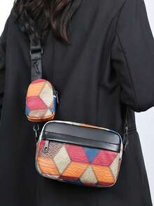 Men's Fashion Checkered Bag, Business And Stylish -Shoulder Bag, High-Quality Sport Crossbody Bag, Fashionable Small Square Bag