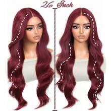 DZfirst Halloween Burgundy Body Wave Lace Wig 13x4 HD Lace Front Wig Pre-Plucked Long 26inch Lace Front Wigs Synthetic Wear And Go Lace Front Wigs Daily Use - Burgundy - View 5