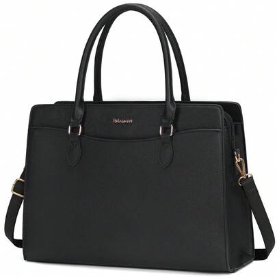 NEWHEY 女士加大码防水PU皮革笔记本电脑包，配有可拆卸肩带，适用于15.6英寸笔记本电脑，适合教师、商务人士，优雅时尚，是送给妈妈、女友和妻子的最佳礼物。