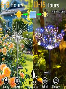 GICOOK 2/4 Pieces Of Solar Garden Lights, Solar Fireworks Lights, 60/120/240 LED Outdoor Waterproof Lawn Lights, Suitable For Garden, Wedding, Party, Courtyard, Holiday Decoration, Flashing Solar Lights In Multiple Colors