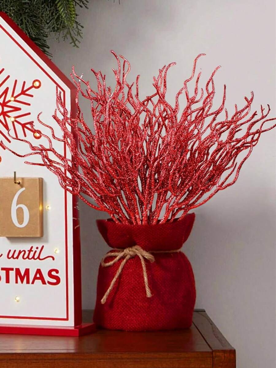10 pièces Vaporisateur d'arbre de Noël, branches de pin artificielles scintillantes pour décoration, pour décoration de fête de Noël, feuilles artificielles, décoration de buisson d'hiver, décoration de couronne DIY pour la maison, convient pour les arbres, les couronnes - Décorations de Noël, du Nouvel An, de mariage, de la maison, des escaliers, des fenêtres, de la cheminée, de l'arbre de Noël sans alimentation électrique nécessaire