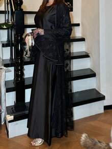 Modest Lace Abaya Sequin Lace Abaya With Inner Dress Two Pieces Abaya Set Occasion Dress