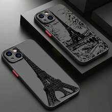 Funda de Teléfono de Ilustración de Torre de Arte de Lujo para Apple 8 X XS XR SE 11 12 13 14 15 16 Pro Plus 2020 2022, Funda Transparente Mate de TPU de Cobertura Completa, Funda Protectora Negra Suave - Colores mixtos - Ver 1