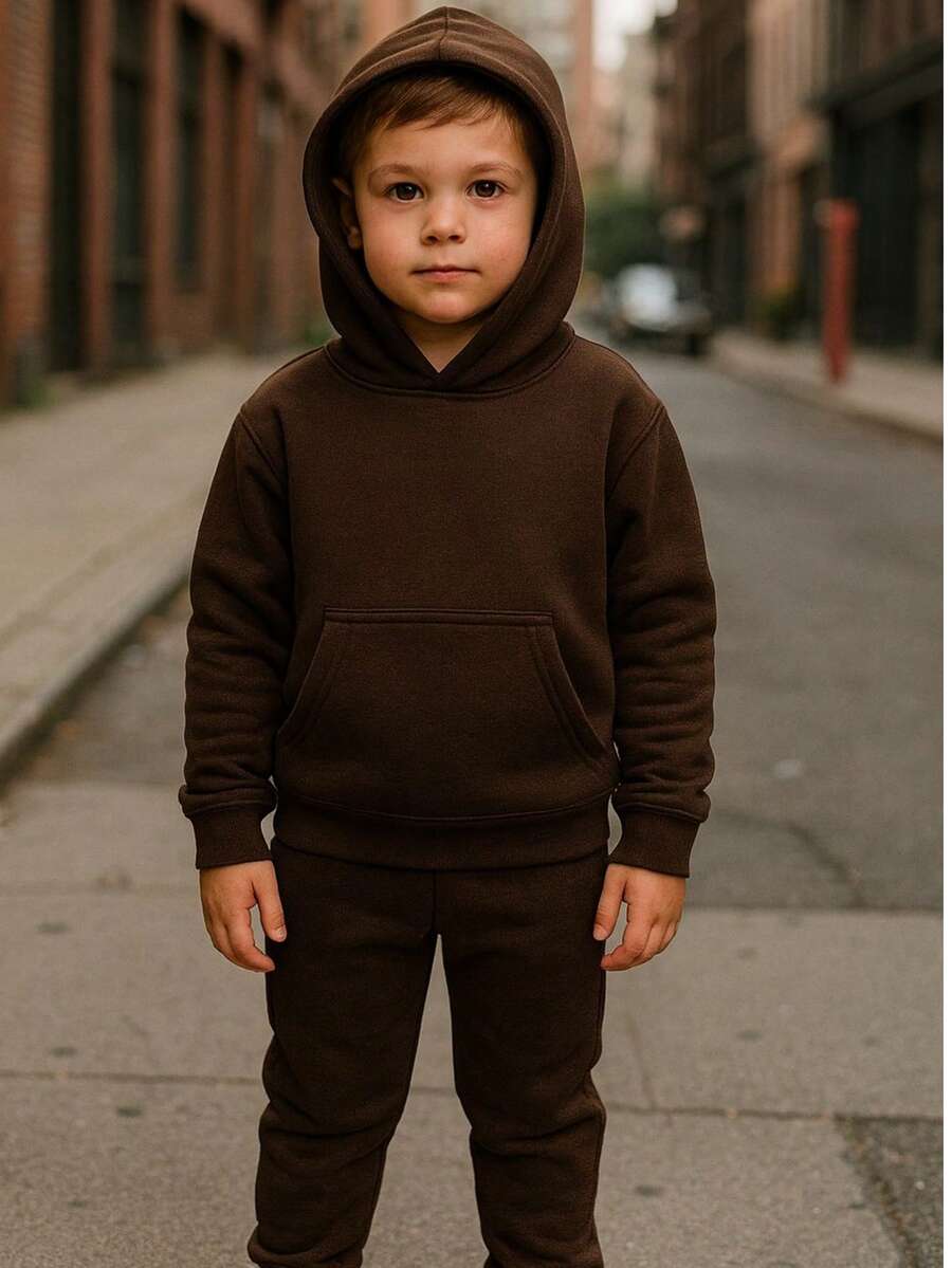 ¡LOOK CÓMODO Y CON ESTILO!    Conjunto de pants + sudadera con capucha - Café integral - Ver 1