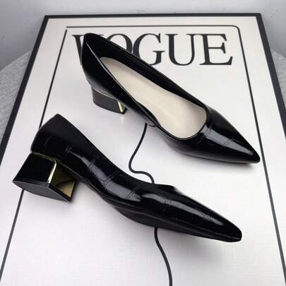 Zapatos planos con tacón grueso, punta puntiaguda y sin talón para mujer, otoño 2025,Zapatos de tacón de mujer