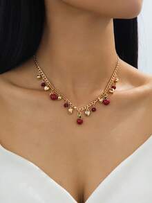 1 件心形苹果吊坠项链，手工珐琅水果樱桃项链，百搭时尚女士珠宝 - 粗鏈櫻桃款-紅色 - 查看 8