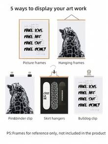 Zestaw 3 bezramowych, czarno-białych, retro, ściennych grafik, 1/3 szt., estetyczny, modny plakat kolażowy Y2K, grunge'owy wzór lamparta do akademika, sypialni i mieszkania | Awangardowy wystrój pokoju, starannie dobrana galeria ścienna