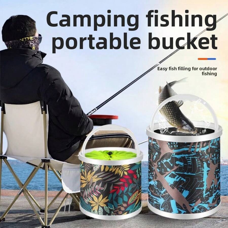 Balde de pesca dobrável com rede anti-salto (1 unidade): Armazena e mantém os peixes vivos, adequado para pesca em água doce/salgada, camping ao ar livre, ideal para entusiastas da pesca e iniciantes. - Balde grande 25*27cm - Ver 1