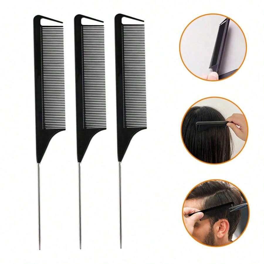 1pc Salon-Grade Hair Coloring & Teasing Comb – Pointed Tail For Precision Parting, Rat-Tooth Boosts Volume, Lightweight Yet Sturdy, Must-Have Tint Tool For DIY Dye, Barber Bag & Travel Kit – Back-To-School, Fall, Christmas Ready - màu đen - Xem 1