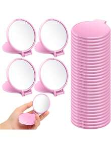 1/5/10/50/100pcs Handheld Small Mirror, Portable Makeup Mirror For Purse, Travel Essential, Dorm Room Vanity Mirror, Gift For Friends, Classmates, Girlfriends,Giveaways,Travel,Cheap Stuff,Travel Essential - Pink - View 1