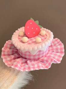 1 Stück süßer karierter Erdbeerkuchen Haarclip, Stoffornament für Geburtstagsfeiern, Fotoshootings, rosa Haarclips, Haarclips Klaue, Clips Haare, rosa Accessoires, Haarkrallen, Haarspange, Haarbarrettes, Haarzubehör, Valentinstag Accessoires, Kopfschmuck - Pink - Übersicht 11