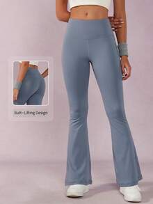 NcmRyu 1 Stück Modische, minimalistische nahtlose elastische Sporthose für Damen, einfarbige, lässige, vielseitige formende und hebende Bootcut Sporthose, geeignet für Yoga, Tanz, Fitness, Lauftights