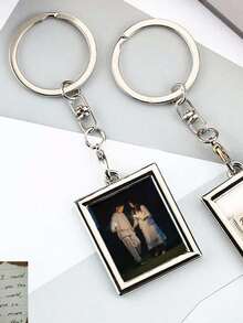 Llavero personalizado con foto, llavero personalizado con foto en forma de corazón, regalo de aniversario, regalo de cumpleaños, regalo del Día del Padre, regalo de llavero con foto para papá y mamá - Plateado - Ver 4