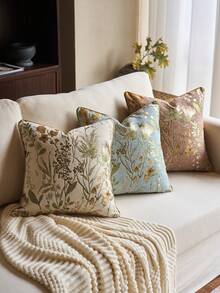 1pc Floral Chenille Jacquard Decorative Pillow Cover (No Insert), Classic Floral Chenille Jacquard Piped Cushion Cover, Suitable For Home, Sofa, Bed Decor, All Seasons