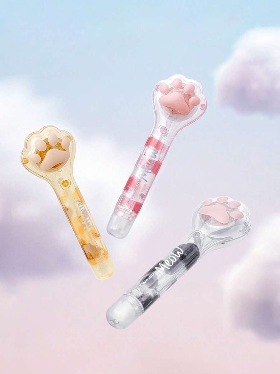 TWINGO 1 Pc Gradient Color Cat Paw Correction Tape, Transparent Color-Tubes With Massage Roller, Smooth Durable Eraser Tape For Classroom Office Art,Back-To-School Fashionable Supplies - Multicolor - View 1