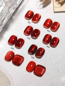 NAI SHI Nail Polish 12ML Capacity, 2025 Autumn And Winter Season, New Year New Style, Women's Gift With Dazzling Glass Beads, Titanium Gold Red Mirror, Wine Red Ruby Crystal Cat Eye Gel Nail Polish. Suitable For All Seasons, Wine Red Translucent Cat Eye Magnetic Nail Beauty. Use With Base Coat And Top Coat, Requires UV Lamp. - Multicolor - View 4