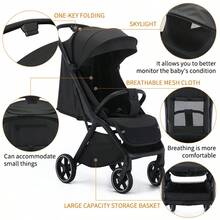 Lightweight Baby Stroller, Foldable Stroller Infant, One-Touch Collection, Adjustable Backrest, Breathable Mesh, Easy To Carry, Suitable For Travel