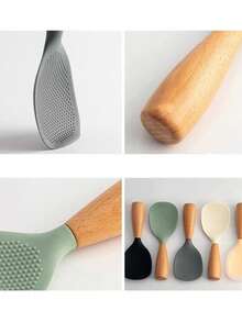 1 ملعقة أرز من السيليكون، خالية من الروائح وصديقة للبيئة. مقبض خشبي فاخر. أنيقة وقوية، مقاومة للحرارة. ملعقة أرز دوارة، ملعقة أرز لا تلتصق، ملعقة أرز قائمة، ملعقة تقديم ذات مقبض خشبي. مناسبة لجميع أنواع طناجر الأرز والمكونات، لا تلتصق، سهلة التنظيف.