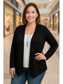 Cardigan Short Women's Mid-Season Plus Size Coat - Black - View 2