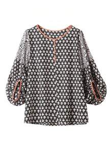 YUXIN Women's Spring - Summer Retro Floral Top, Crew Neck Lantern Sleeve, Daily Outing/Light Social, Breathable Slim - Fitting Fashion Blouse