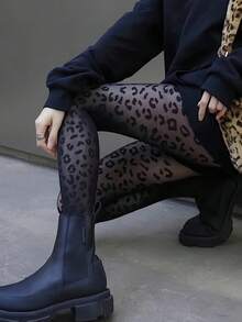 1双女士哥特复古豹纹印花紧身裤袜圣诞礼物 - 黑色 - 查看 3