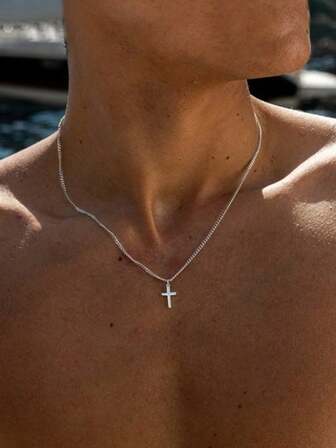 Men Stylish Minimalist Cross Pendant Necklace Perfect Gift For Boyfriend Accessories Durable Stainless Steel Chain Fashion Statement Gift For Him