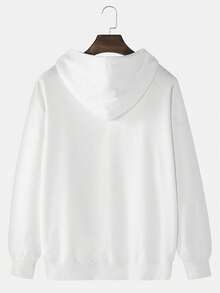 Men's Casual Solid Color Hoodie With Pockets, Versatile For Autumn/Winter - White - View 3