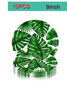 10PCS Tropical Paper Tray 7 "/9" Palm Leaf Tray Tropical Party Supplies, Hawaiian Party Tray Jungle Palm Leaf Tray Disposable Paper Food Tray 9OZ Cup And Napkin Shower Hawaiian Banquet Supplies - Multicolor - View 12