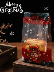 50pcs Christmas Transparent Snack Candy Bags, Gift Packaging Bags, Holiday Baking Dessert Cookie Self-Sealing Bags,Durable Material, Suitable For Candies, Gifts, Suitable For Christmas Decorations, Holiday Parties, Seasonal Decorations, Christmas Baking Supplies, Christmas Kitchen Storage Bags