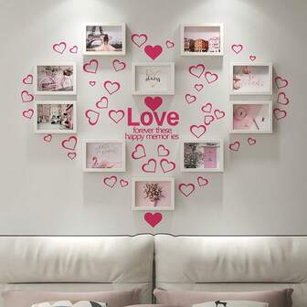 10 piezas Marcos de fotos sencillos de 5/6/7 pulgadas para colgar en la pared de la sala de estar o el dormitorio, álbum de fotos para colgar en la pared, incluye fotos y pegatinas con forma de corazón, excelente para regalos de boda o Día de San Valentín