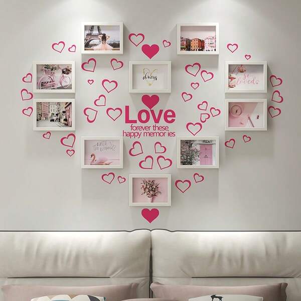 10 قطعة إطارات صور بسيطة بأحجام 5/6/7 بوصة لتعليق على الحائط في غرفة المعيشة وغرفة النوم، ألبوم صور مثبت على الحائط، يأتي مع صور وملصقات قلب، رائع كهدية لحفل الزفاف وعيد الحب