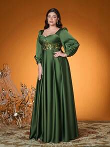 Mgiacy,New Arrival,Elegant,Plus Size Ball Dress,Ruffle,Sequin,Perspective,Lantern Sleeve,FOR,Prom Wedding,Graduation,Wedding Guest,Party Dress,Wedding Guest Dress, Evening Dress