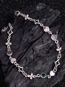 1 buc brățară vintage colorată cu zirconiu, tip cruce, potrivită pentru purtarea zilnică a femeilor - Brățară cu inimă - Vizualizare 1