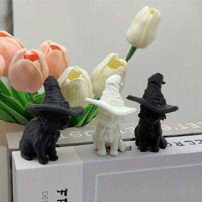 1 Peça Ornamento Retrô de Gato Bruxo - Decoração de Mesa Impressa em 3D | Escultura Felina Encantadora com Chapéu de Mago, Presente Único para Amantes de Gatos e Entusiastas da Magia