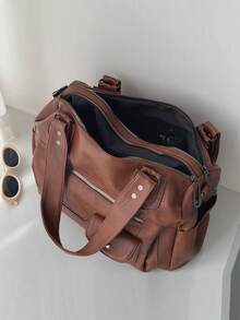 复古朋克风格女式摩托车包，个性化复古单肩包，带多个拉链的斜挎包 - 彩色 - 查看 11