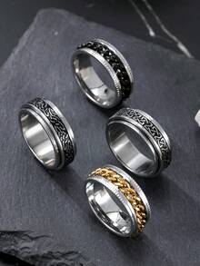 Nhẫn thép không gỉ dành cho nam họa tiết cổ điển khắc nổi phong cách thời trang cá nhân phù hợp để đeo hàng ngày làm quà tặng ngày lễ - Bạc - Xem 8