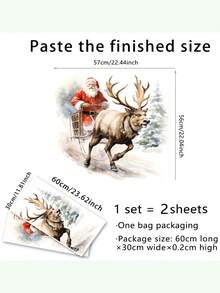 1/2/3sets Christmas Wall Stickers, Christmas Realistic Watercolor Style Santa Claus Elk Decorative Wall Stickers.Perfect Christmas Gift For Lovers, Parents And Friends